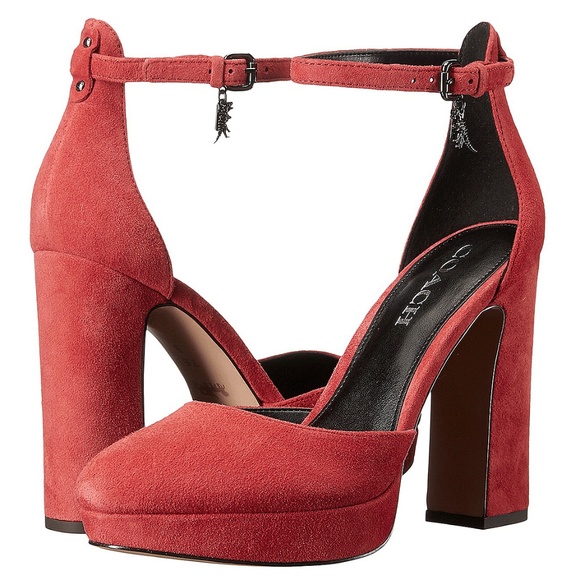 Coach Shoes - Chrystie Red Suede T Rex Platform Strap Heels 9